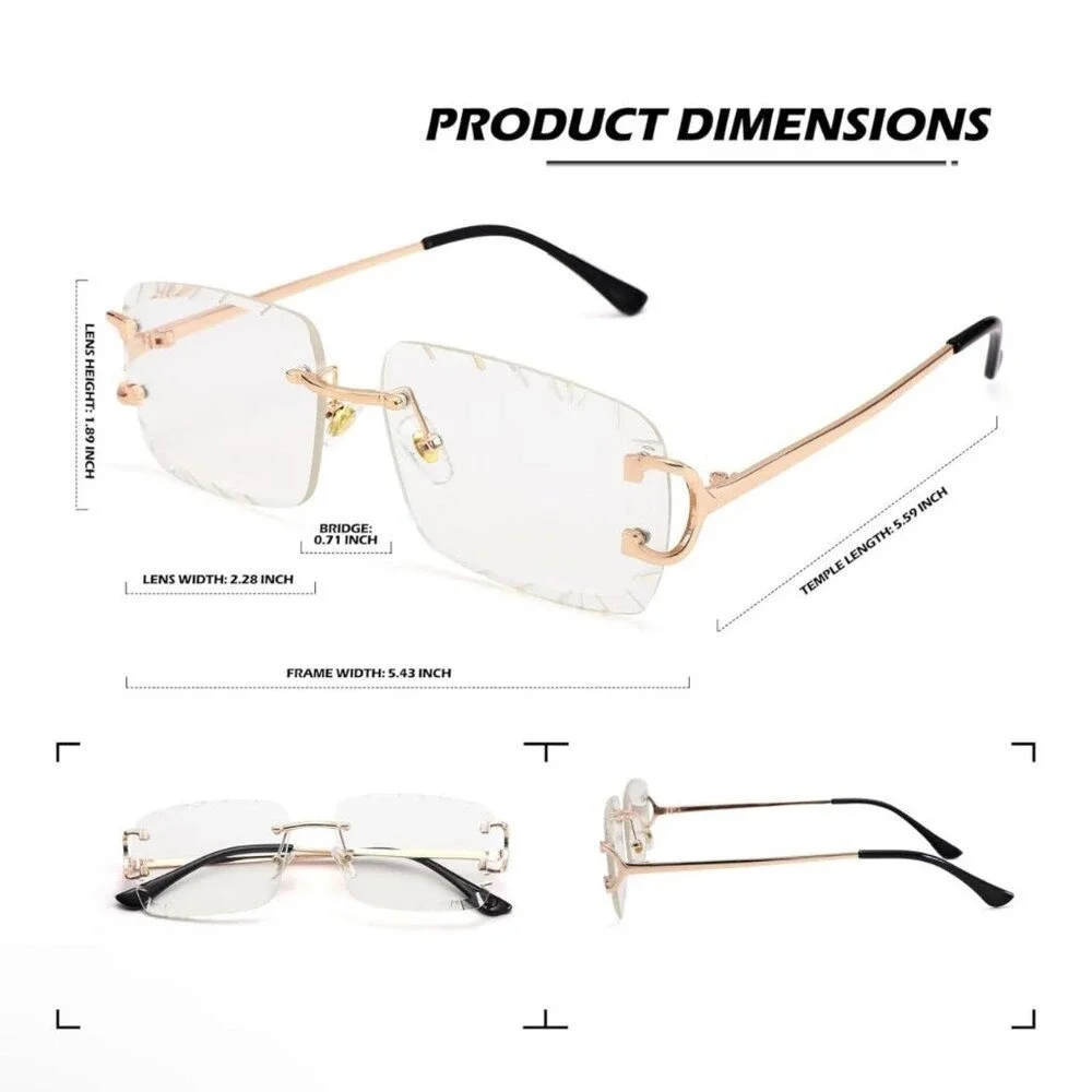 Clear Lens Sunglasses Men Women Shades Frameless‎ Diamond Cut Eye Wear Eye Glass